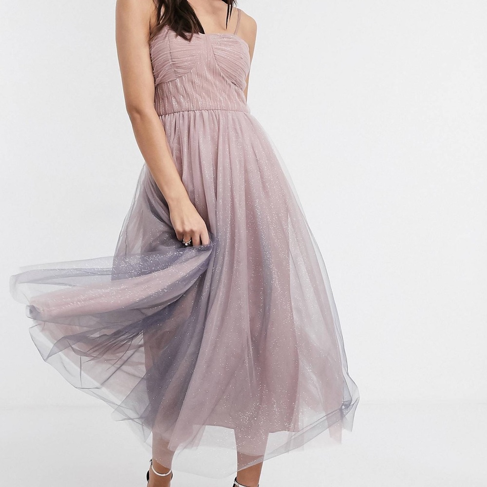 Forever U bandeau dress with ombre glitter in pink and blue